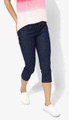 Pepe Jeans Navy Blue Solid Mid Rise Slim Capri women