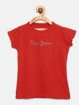 Pepe Jeans Red Solid Round Neck T shirt girls