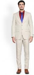 Peter England Beige Solid Single Breasted Formal Suit men
