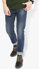 Peter England Blue Washed Low Rise Narrow Fit Jeans men