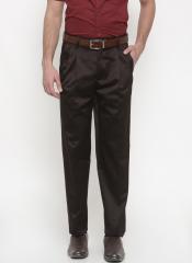 Peter England Brown Smart Slim Fit Solid Formal Trousers men