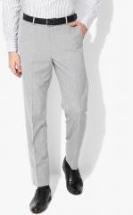 Peter England Casuals Grey Solid Slim Fit Formal Trouser men