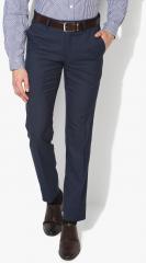 Peter England Casuals Navy Blue Solid Slim Fit Formal Trouser men