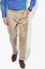 Peter England Khaki Solid Slim Fit Formal Trouser men