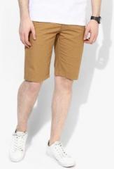 Peter England Khaki Solid Slim Fit Short men