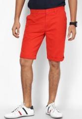 Peter England Red Solid Regular Fit Shorts men