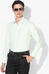 Peter England White & Green Regular Fit Formal Shirt men