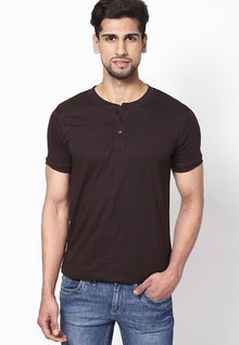 Phosphorus Brown Solid Half Sleeve Henley T Shirt men
