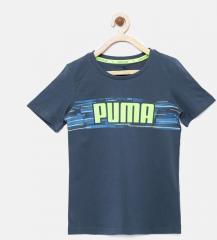 Puma Boys Blue Printed Round Neck T shirt