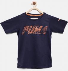 Puma Boys Navy Blue Printed Round Neck T shirt