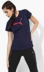 Puma Core S S Logo Navy Blue Running Round Neck T Shirt women