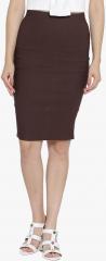 Purple Feather Coffee Brown Solid Pencil Skirt women