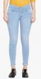 Purple Feather Ice Blue Washed Mid Rise Skinny Jeans women