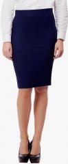 Purple Feather Navy Blue Solid Pencil Skirt women