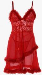 Quittance Red Solid Babydoll With Thong women