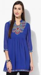 Rain & Rainbow Blue Embroidered Poly Georgette Tunic women