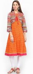 Rangmanch By Pantaloons Cotton Blend Orange Kurti women