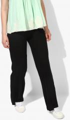 Rattrap Black Solid Regular Fit Coloured Pants women