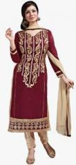 Riti Riwaz Maroon Embroidered Dress Material women