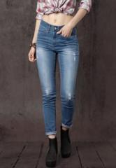 Roadster Blue Regular Fit Mid Rise Low Distress Stretchable Jeans women