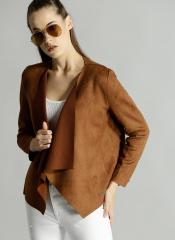 Roadster Brown Solid Suede Finish Waterfall Shrug women