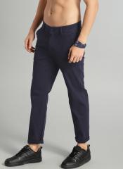 Roadster Navy Blue Regular Fit Self Design Regular Trousers men