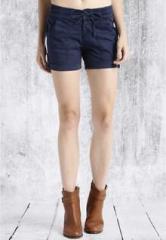 Roadster Navy Blue Solid Shorts women