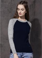 Roadster Navy Blue Textured Sweater women