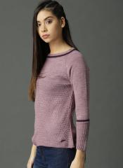 Roadster Purple Self Design Sweater women