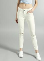 Roadster White Skinny Fit Mid Rise Slash Knee Stretchable Jeans women