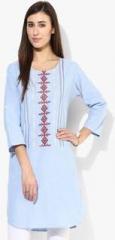 Sangria 3/4Th Sleeves Chmabrey Tunic With Embroidery women