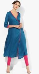 Sangria 3/4Th Sleeves Solid Kurta With Tie At Waist women