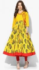 Sangria Angrakha Style Printed Anarkali With 3/4Th Sleeves women