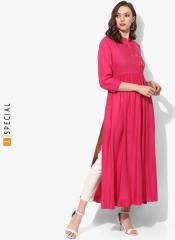 Sangria Embroidered Round Neck Flared Kurta With 3/4th Sleeves women