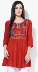 Sangria Embroidered Yoke Tunic With 3/4Th Sleeves women