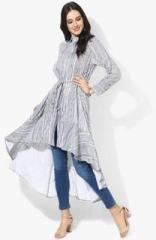Sangria High & Low Tunic With Front Placket And Cuffed Full Sleeves women