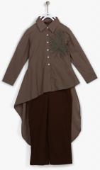 Sangria Kids Shirt Collar Top Embroidery On Yoke Full Front Placket 3/4Th Sleeves girls