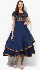 Sangria Long Length Anarkali In Chanderi Fabric With Short Sleeves And Tie Up Detailing At The Waist women