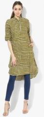 Sangria Mandarin Collar Checked Tunic With 3/4Th Sleeves women