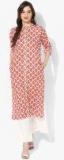 Sangria Mandarin Collar Full Placket 3/4Th Rolled Up Sleeves Straight Fit Kurta women