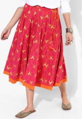 Sangria Pink Printed Flared Skirt women