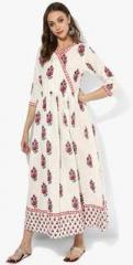 Sangria Printed V Neck Anarkali With 3/4Th Sleeves women