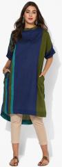 Sangria Round Neck Elbow Sleeves Tunic With Color Block Detail women