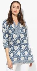 Sangria Round Neck Printed Cotton Tunic With 3/4Th Sleeves women