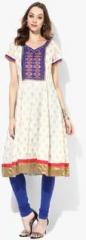 Sangria Short Sleeves Printed Anarkali With Embroidered Yoke women