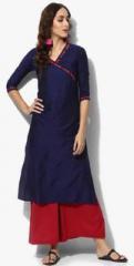 Sangria V Neck 3/4Th Sleeves Solid Kurta With Contrast Triangle Detailing With Solid Palazzo women