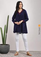 Sangria V Neck Flared Tunic With 3/4th Sleeves And Embroidery High Light women