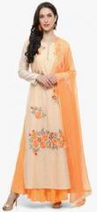 Saree Mall Beige Embellished Dress Material women