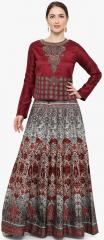 Saree Mall Maroon Embellished Dress Material women