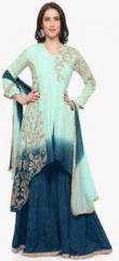 Saree Mall Turquoise Embellished Dress Material women